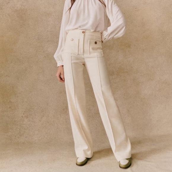 Sezane White Fabric Detail Pants - Picture 1 of 8